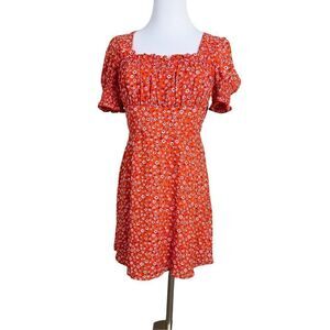 Trixxi Clothing Company Orange Smocked Floral Square Neck Empire Dress Medium